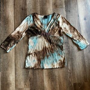 Y2K glimmer earth tone brown/ blue long sleeve top
